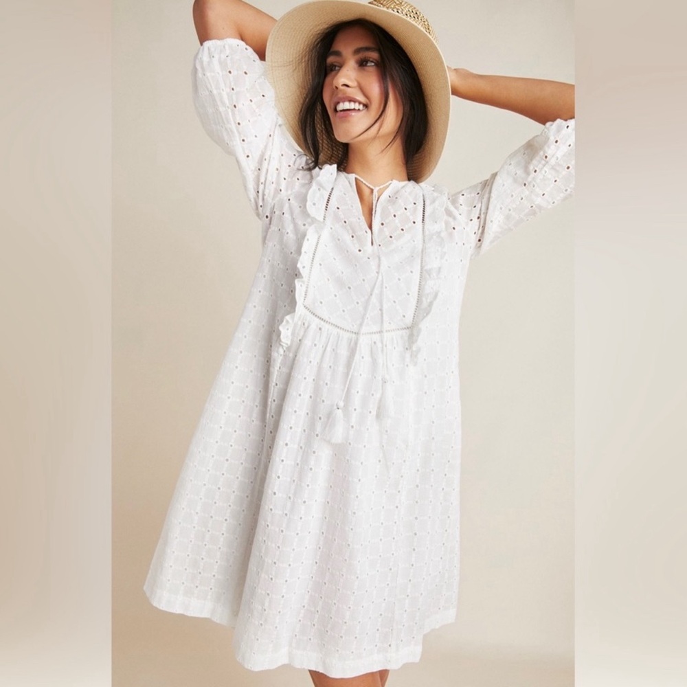 Anthropologie White Eyelet Mini Dress